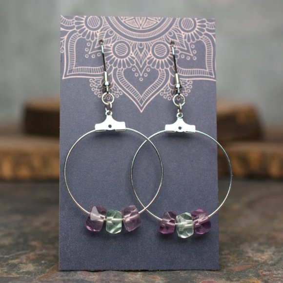 Fluorite Faceted Rondelle Hoop Earrings - Choose the pair you want - Picture 1 of 6